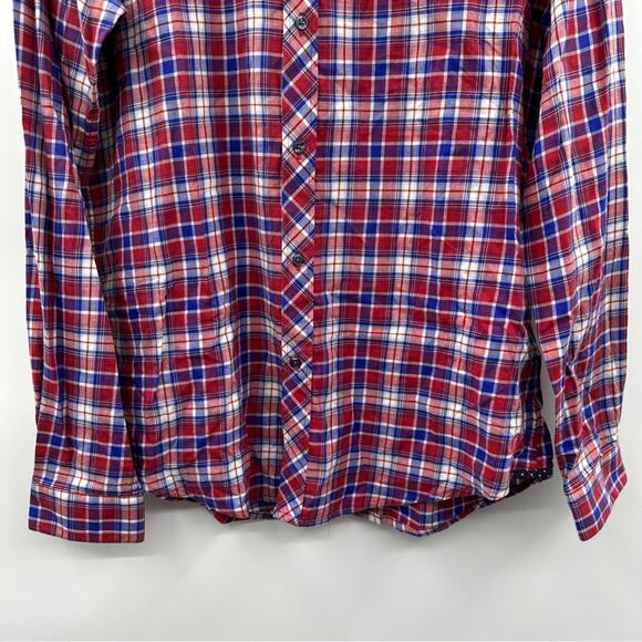 Ben Sherman Canclini Red Blue & White Plaid Button Down Shirt Size L - Picture 3 of 9